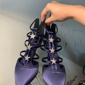 Dior Navy Satin Star-Strap High Heels